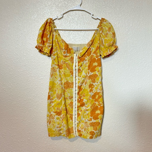 Urban Outfitters Dresses & Skirts - Urban Outfitters Yellow & Orange Floral Print Puff Sleeve Mini Dress Small